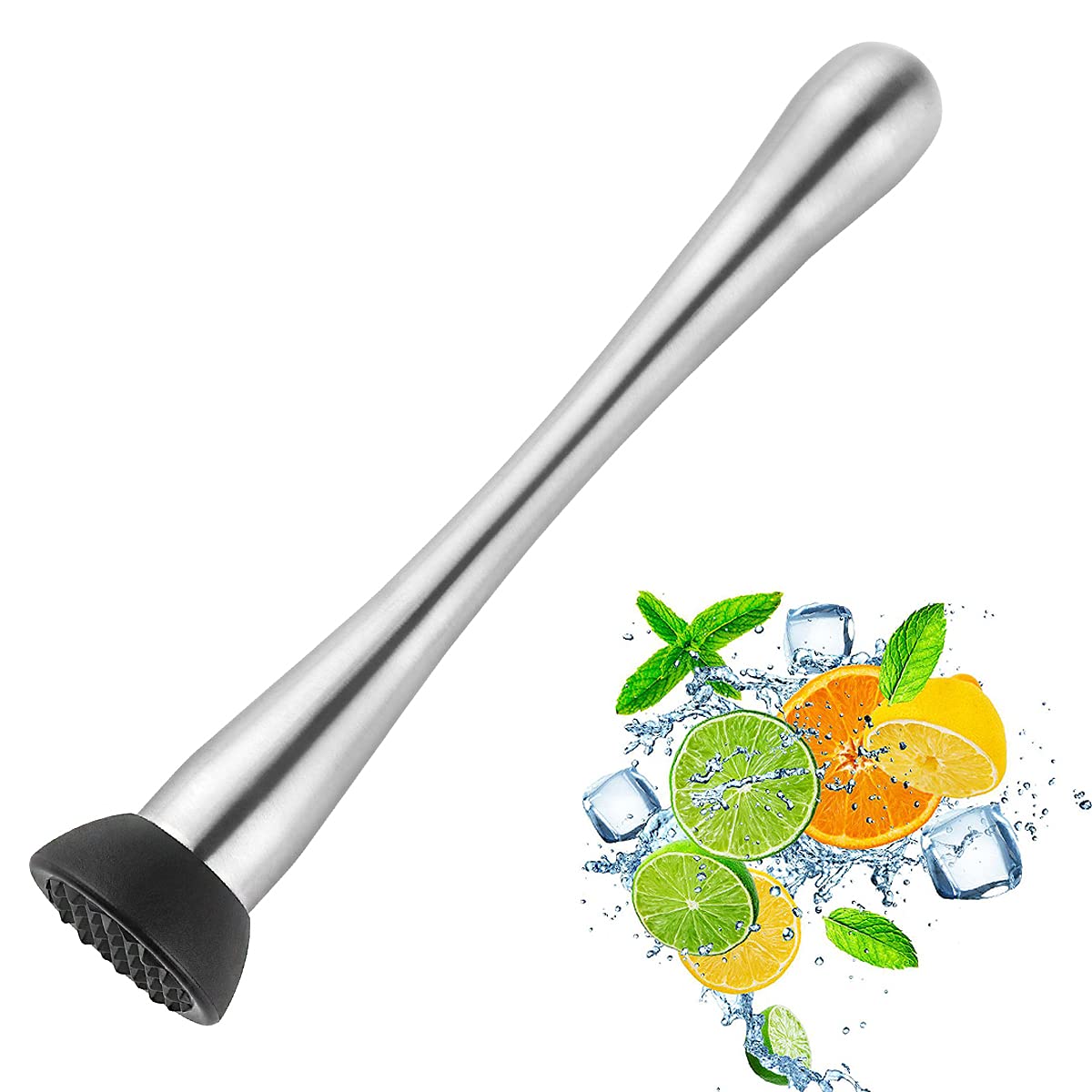 Wepikk Cocktail Muddler Stainless Steel 8.7 Inch Fruit Ice Crusher Bar Tools Bartender Set 1 Pcs for Mojito Mint and Other Fruit Based Drinks