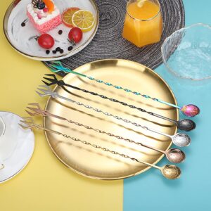 PAPABA 1 Pc Stainless Steel Mixing Spoon Anti-slip Spiral Bar Spoon Fruit Fork Long Handle Cocktail Stirrer Multicolor