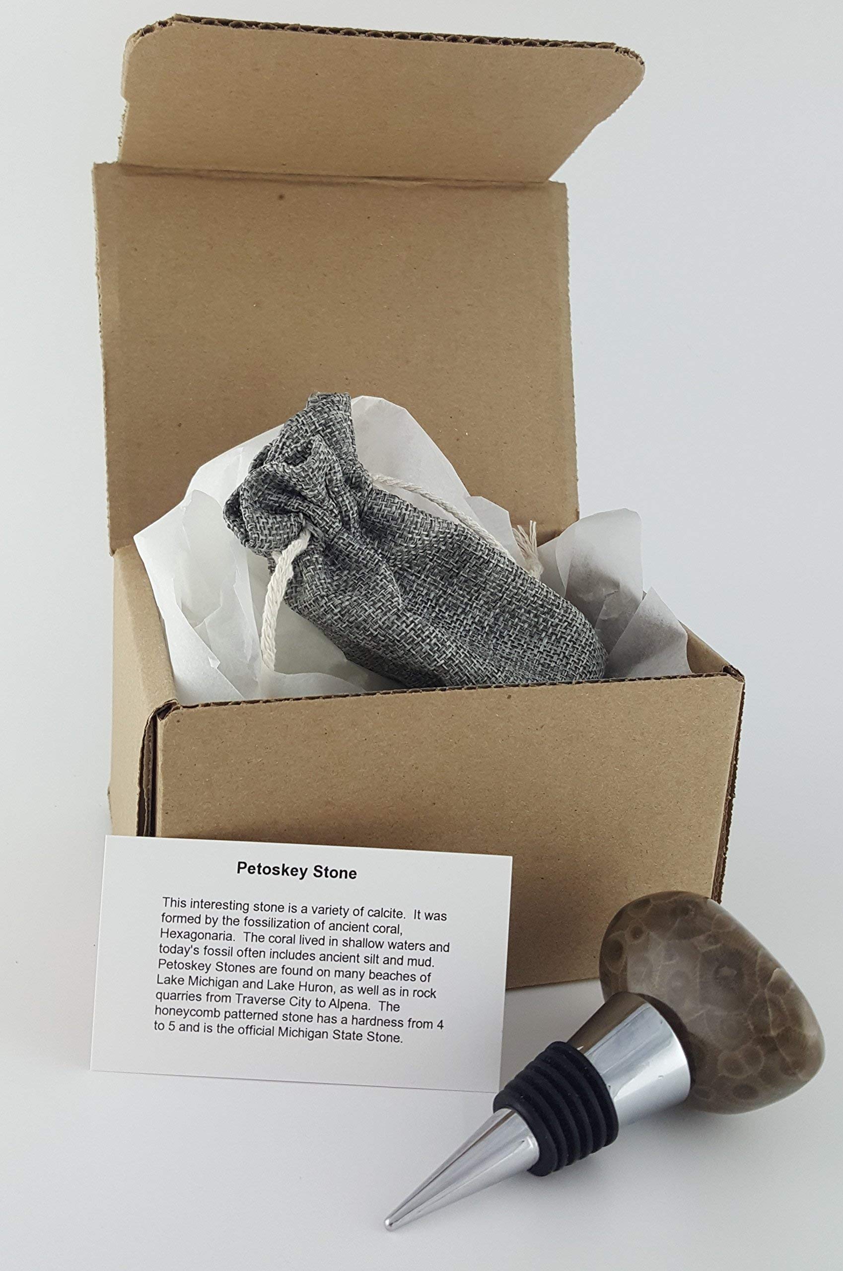 PETOSKEY STONE WINE STOPPER | For Lovers of Wine and Michigan | Includes Complimentary Gift Bag| MADE IN MICHIGAN!