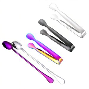 5 packs ice sugar tongs and ice mixing spoon set stainless steel ice clamp mini kitchen tongs multi-functional ice sugar clamp suitable for kitchen bar cafe