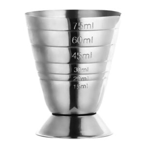 1 piece cocktail jigger measuring cup cocktail measuring cup stainless steel bar jigger three scales coffee measuring jigger up to 2.5oz, 5tbsp, 75ml(silver)
