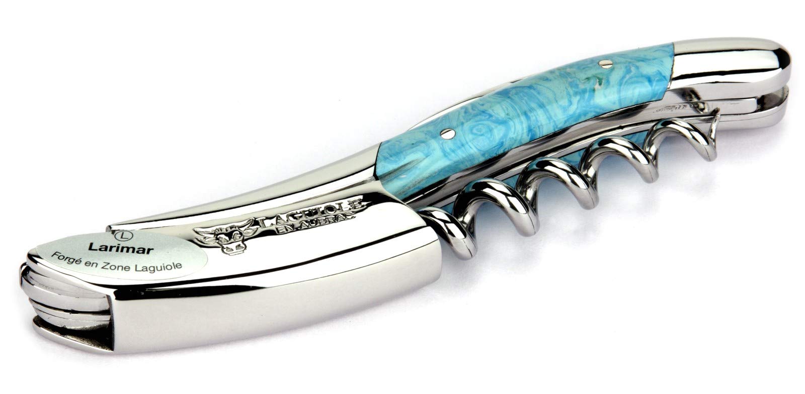 Laguiole en Aubrac corkscrew sommelier waiters knife 3 functions SOM99PWI larimar handle, stainless steel shiny