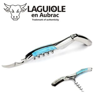 Laguiole en Aubrac corkscrew sommelier waiters knife 3 functions SOM99PWI larimar handle, stainless steel shiny