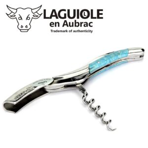 Laguiole en Aubrac corkscrew sommelier waiters knife 3 functions SOM99PWI larimar handle, stainless steel shiny