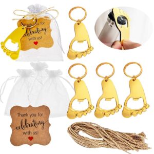 amajoy 30 pieces footprint keychain bottle opener baby shower favors for guest baby shower prizes birthday party favors gifts bottle opener souvenirs with organza bags thank tags and twine (gold)