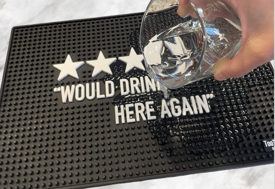 Would Drink Here Again 17.7" x 11.8" Funny Bar Spill Mat Rail Countertop Accessory Home Pub Decor Slip Resistant Durable Thick Bar Covering for Craft Brewery Kitchen Cafe and Restaurant Accent