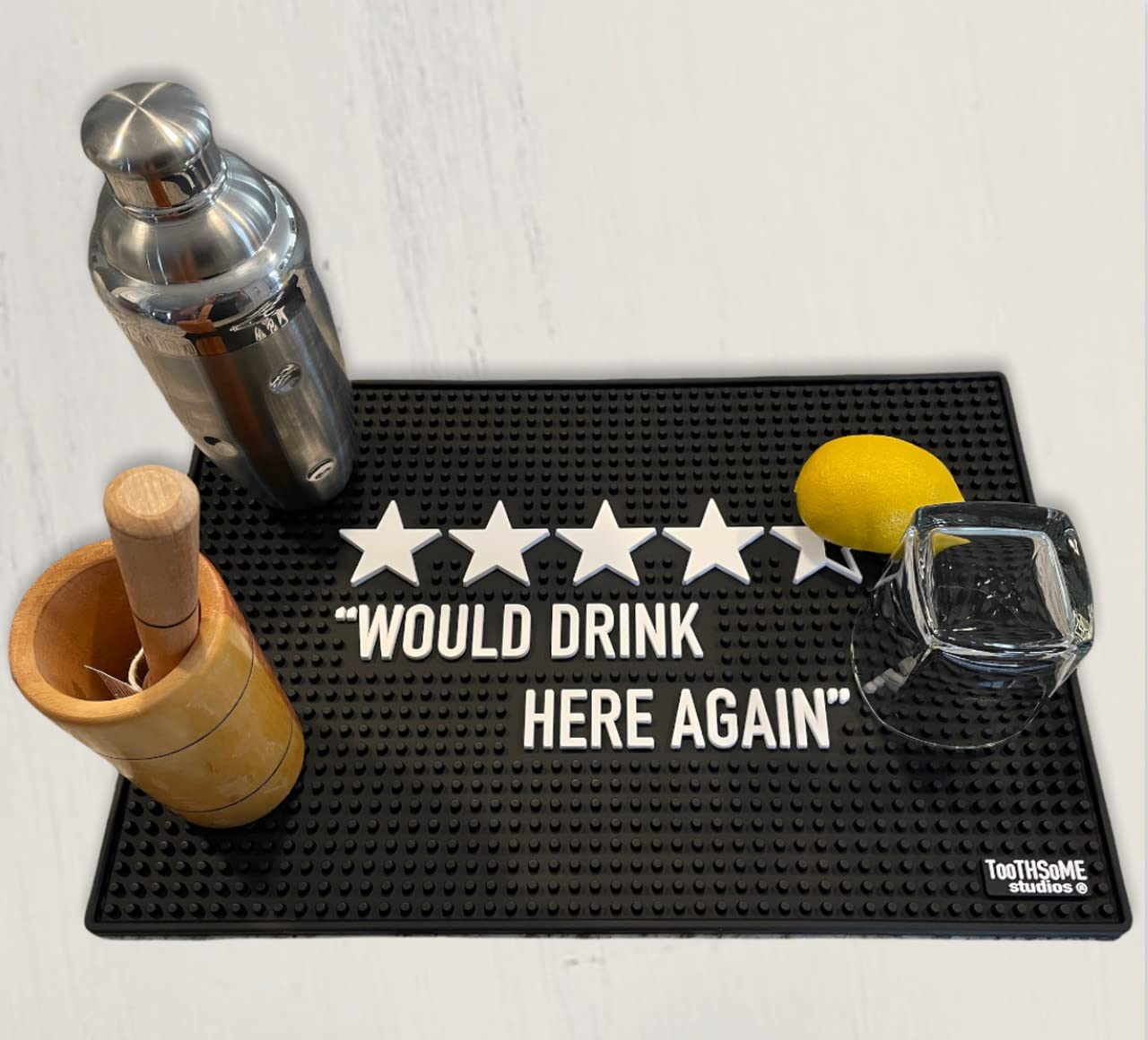 Would Drink Here Again 17.7" x 11.8" Funny Bar Spill Mat Rail Countertop Accessory Home Pub Decor Slip Resistant Durable Thick Bar Covering for Craft Brewery Kitchen Cafe and Restaurant Accent