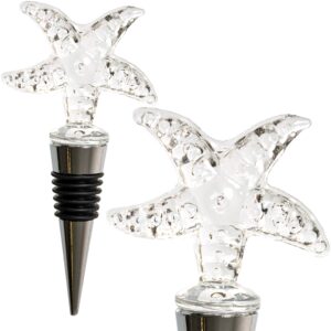 glass starfish wine stopper - wine bottle stopper, decorative, unique, eye-catching glass wine stoppers – starfish gifts, beach/nautical décor, wine accessories gift for hostess - wine corker / sealer