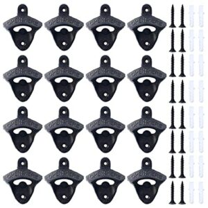 xmsound 16pcs cast iron wall mount bottle openers, mounting hardware included, vintage rustic bar