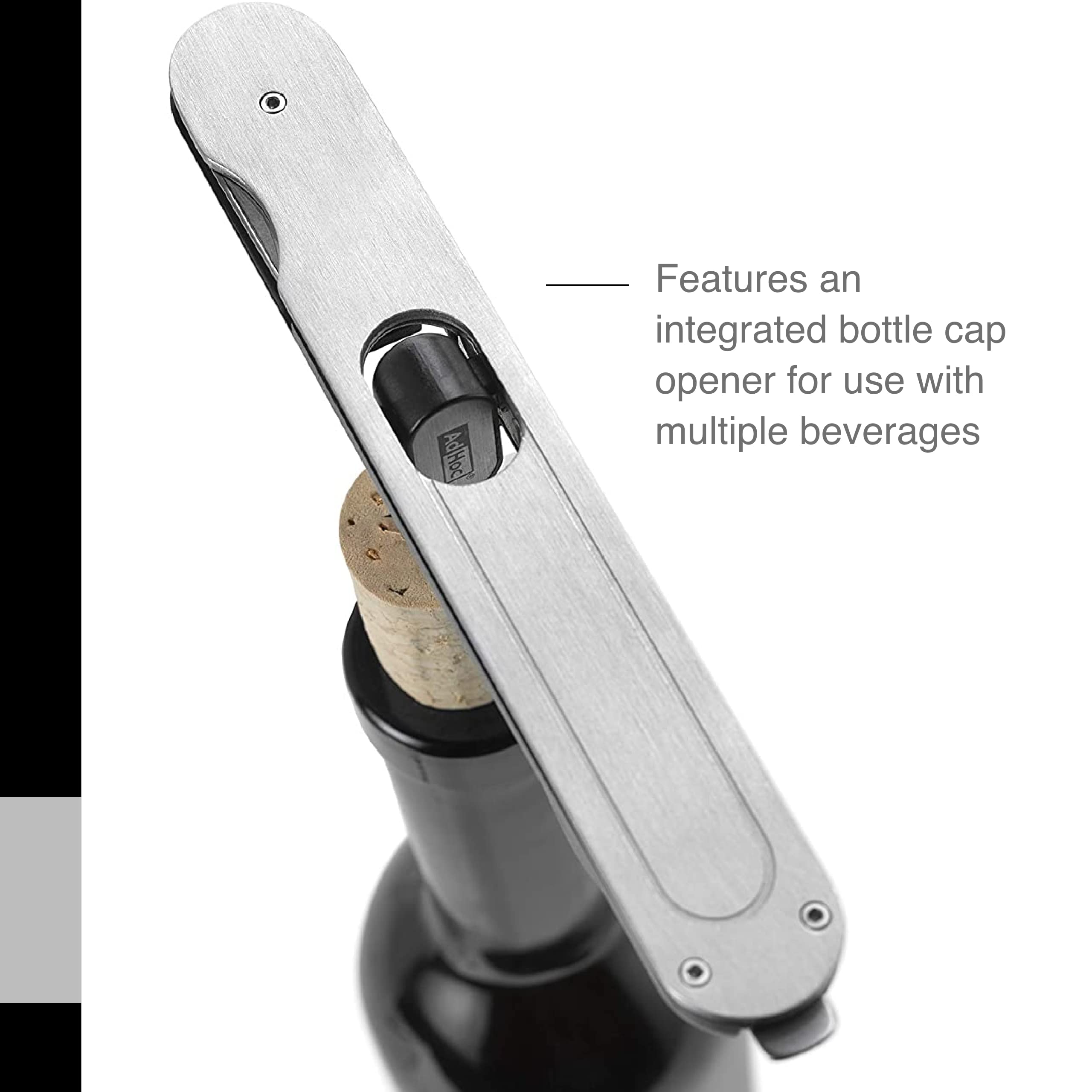 Adhoc PushPull Corkscrew Wine Opener - Waiter's Corkscrew Wine Opener with Ergonomic Lever - Natural or Synthetic Corks - Stainless Steel Kitchen Tool - Hand Wash - Stainless Steel, 6"