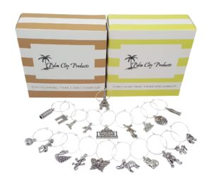 palm city products travel & animal themed wine charm gift set with 20 beautiful wine charms