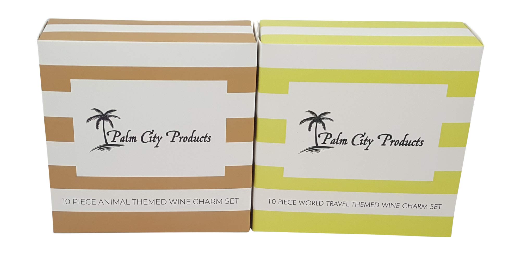 Palm City Products Travel & Animal Themed Wine Charm Gift Set with 20 Beautiful Wine Charms