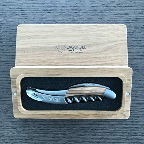 Laguiole En Aubrac Sommelier DeLuxe No 8 Waiter's Corkscrew, Bee Edition Olive Wood Handle, Wine Opener With Foil Cutter & Bottle Opener | Special Crafting Along The Luxury Corkscrew