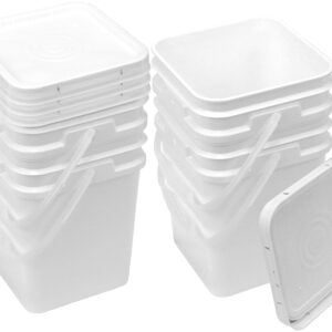 Ukphail Square Bucket Kit, Four 4-Gallon Buckets and Four White Snap-on Lids with Gaskets