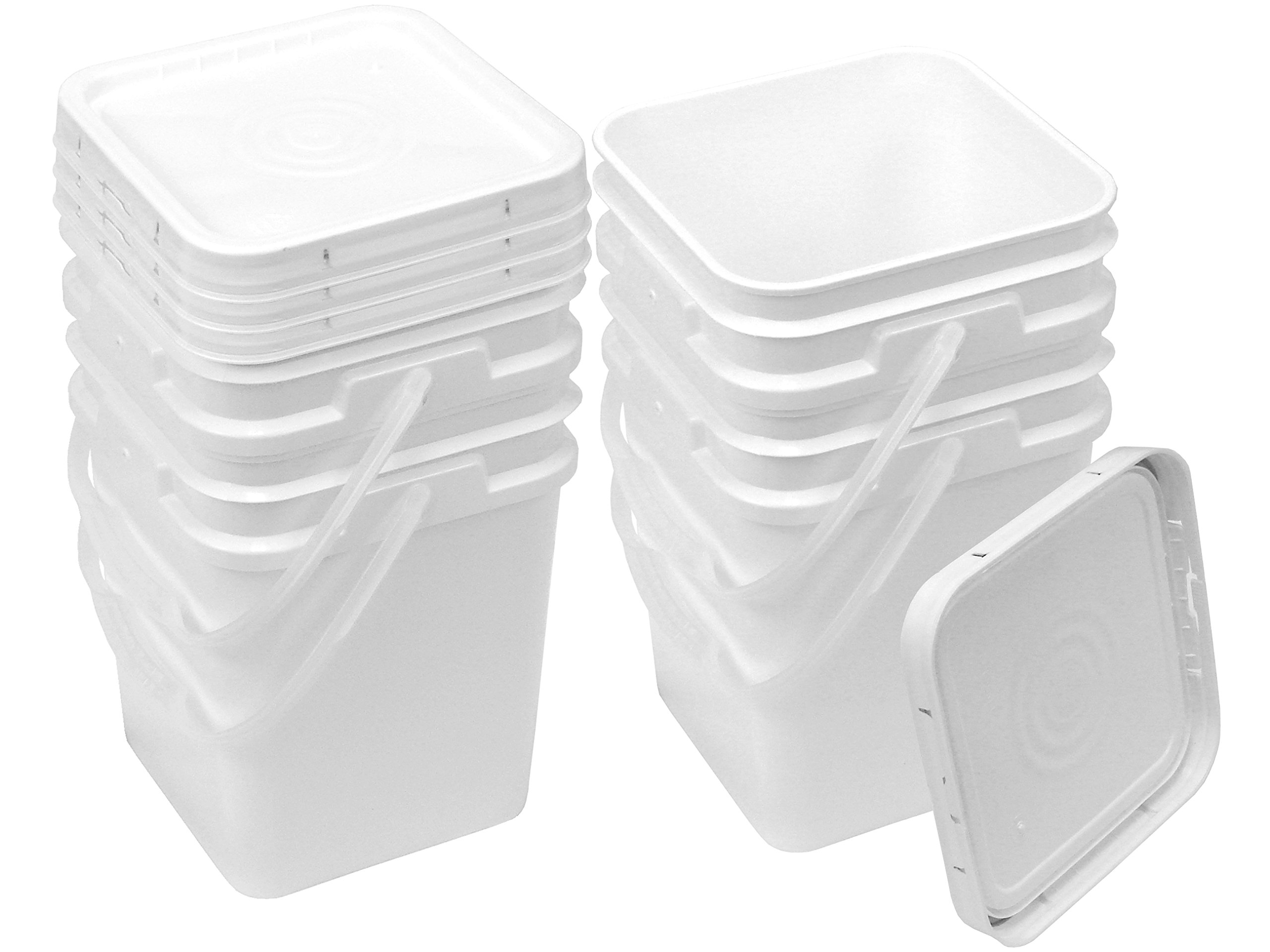 Ukphail Square Bucket Kit, Four 4-Gallon Buckets and Four White Snap-on Lids with Gaskets