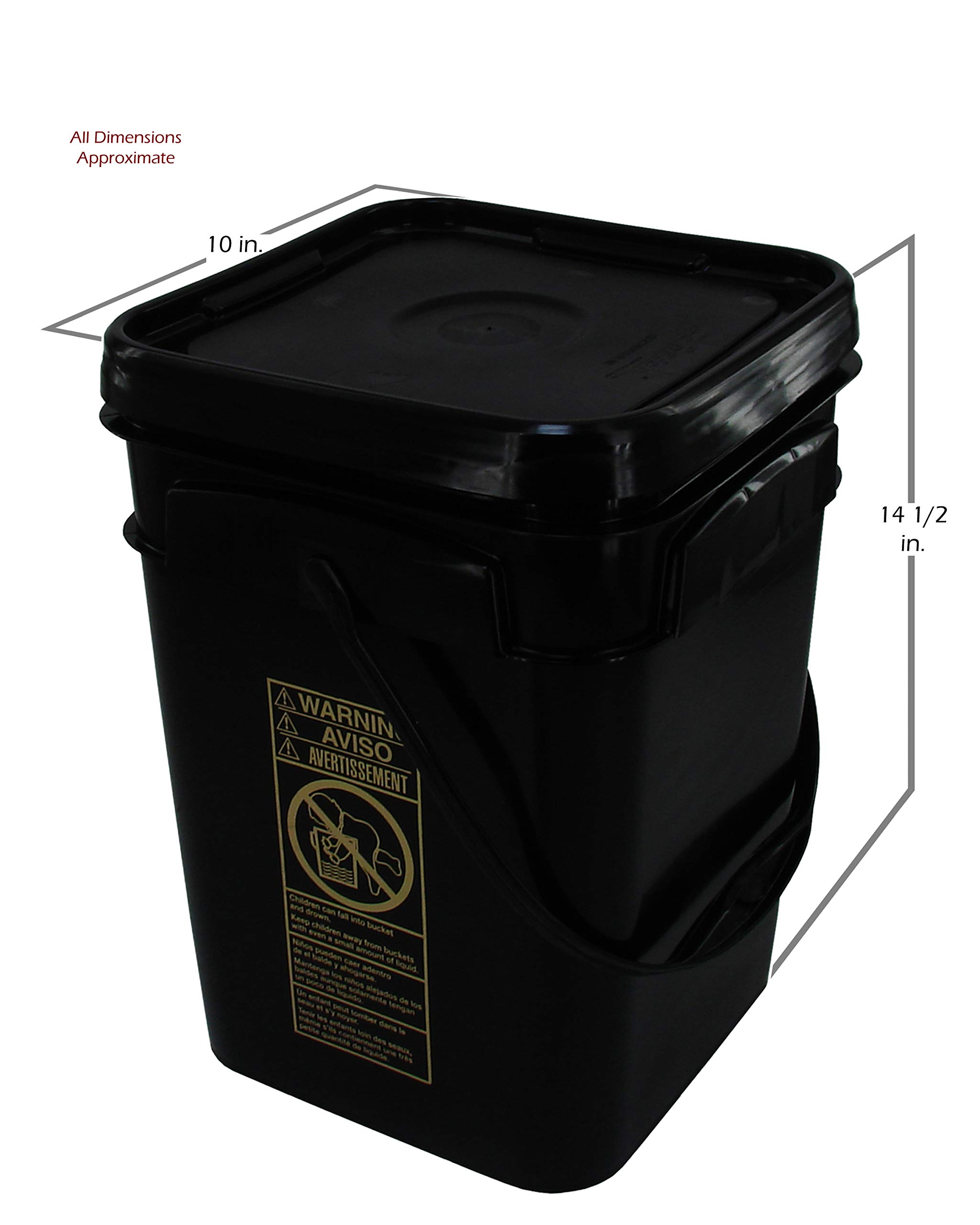 Ukphail Square Bucket Kit, Four 4-Gallon Buckets and Four White Snap-on Lids with Gaskets