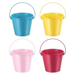 patikil 4.7 inch colored metal buckets, 4 pack pencil holder buckets round metal planter pails container for classroom crafts, assorted colors
