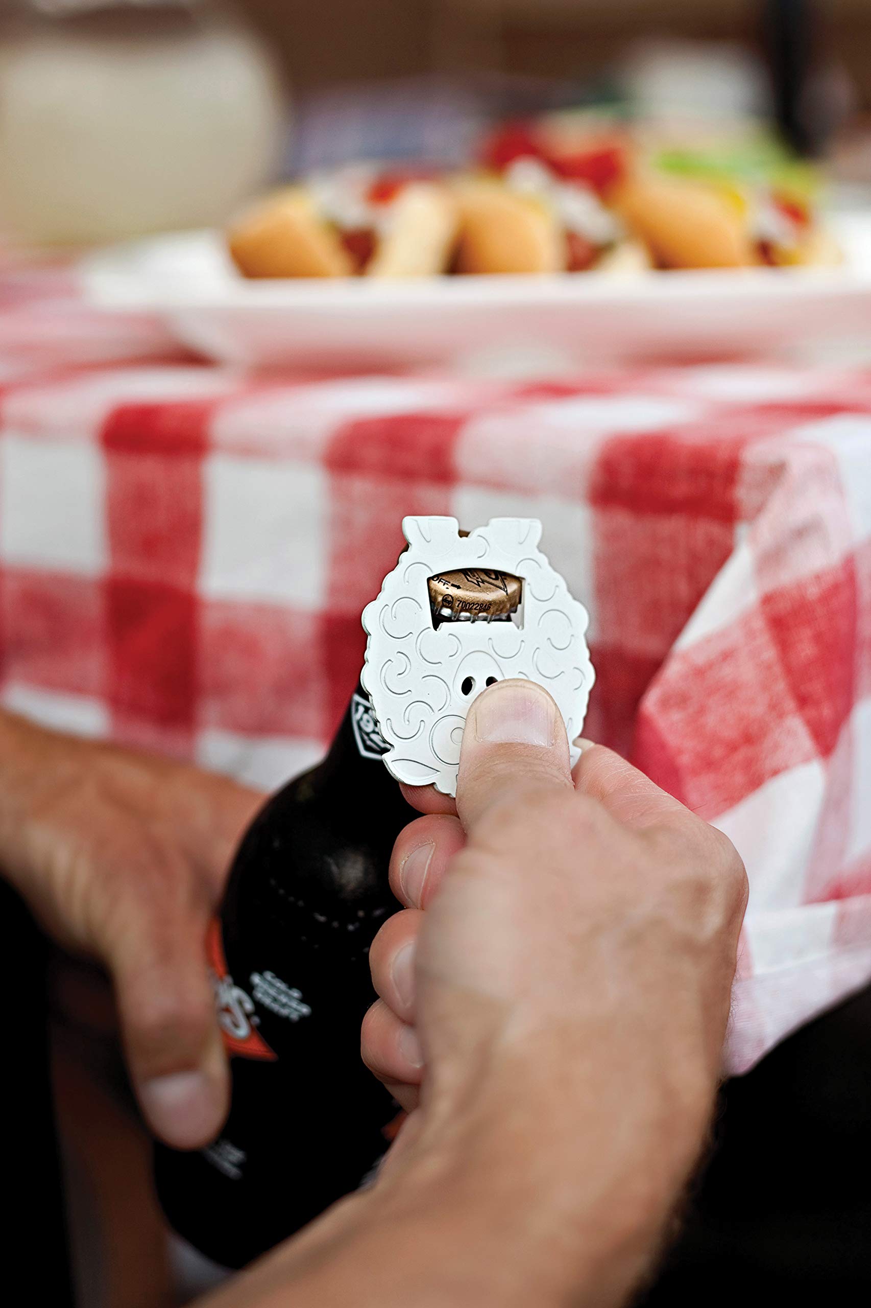 Outset 76220 Tablecloth Weights with Bottle Opener, Barnyard Animals, Set of 4, 2 x 3.75 x 0.25 inches