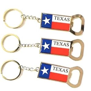 Texas Flag Souvenir Bottle Opener Keychain Set of 3 With Bonus I Love Texas Colorful Fridge Magnet