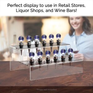 Marketing Holders Wine Bottle Topper Liquor Pourer Display Stand 12 Slot Rack .75 Inch Wide Holes Clear Acrylic 2 Tier Riser 11.75 Inch Wide by 4.75 Inch Deep Retail Countertop Showcase