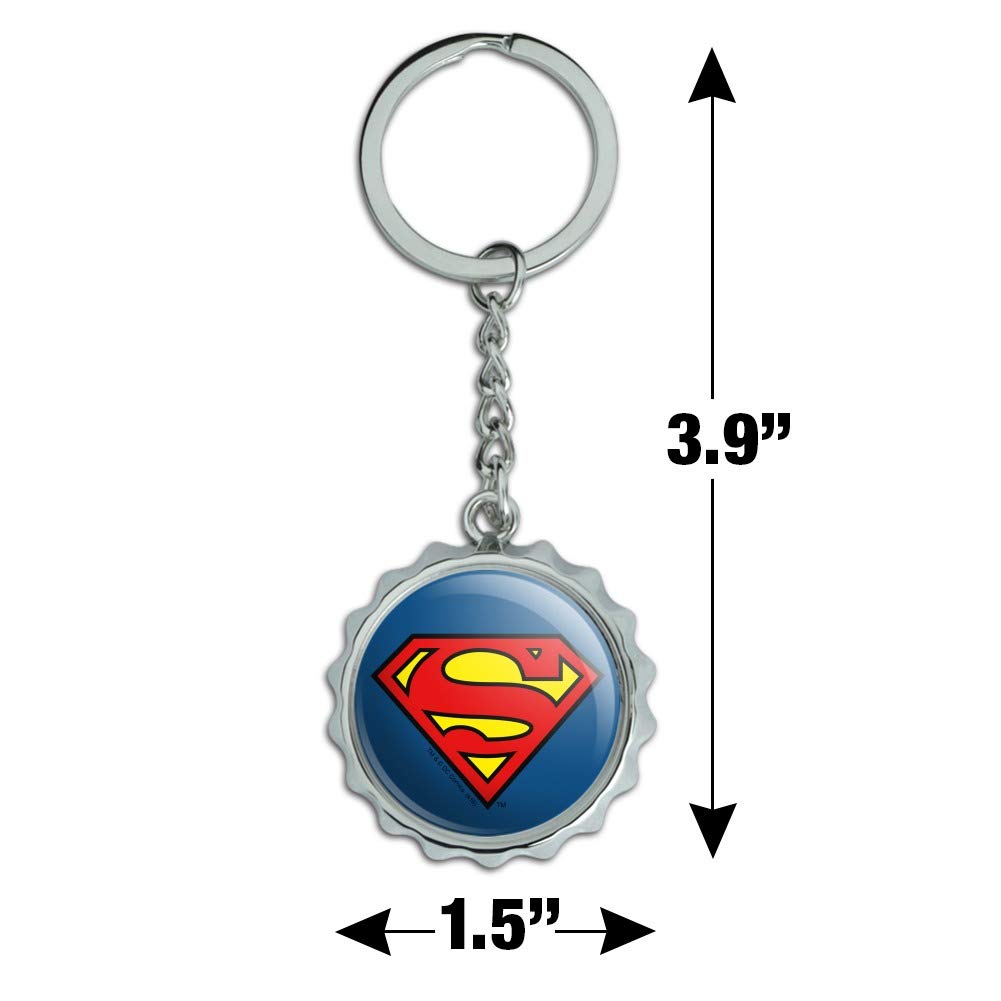 Superman Classic S Shield Logo Keychain Chrome Plated Metal Pop Cap Bottle Opener