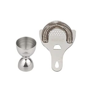 a bar above bundle: 1oz/2oz stainless steel bell jigger and stainless steel hawthorn cocktail strainer