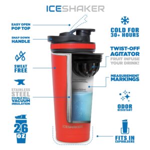 Ice Shaker Bundle Pack 26 Oz Shaker Bottle, White + Slip-On Handle + Reusable Straw Pack