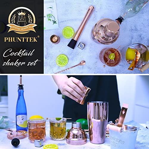 19pcs Cocktail Shaker Set Bartender Kit, 24oz Cocktail Shaker Drink Mixer Rose Gold Stainless Steel Bar Set with Muddler for Cocktails, Cocktail Picks, Mixing Spoon, Strainer, Jigger, Bar Accessories