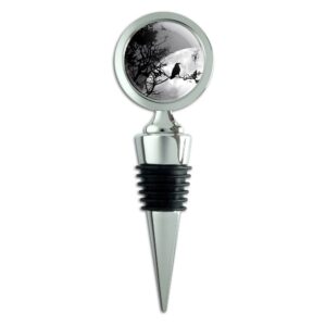 raven at night black bird full moon wine bottle stopper