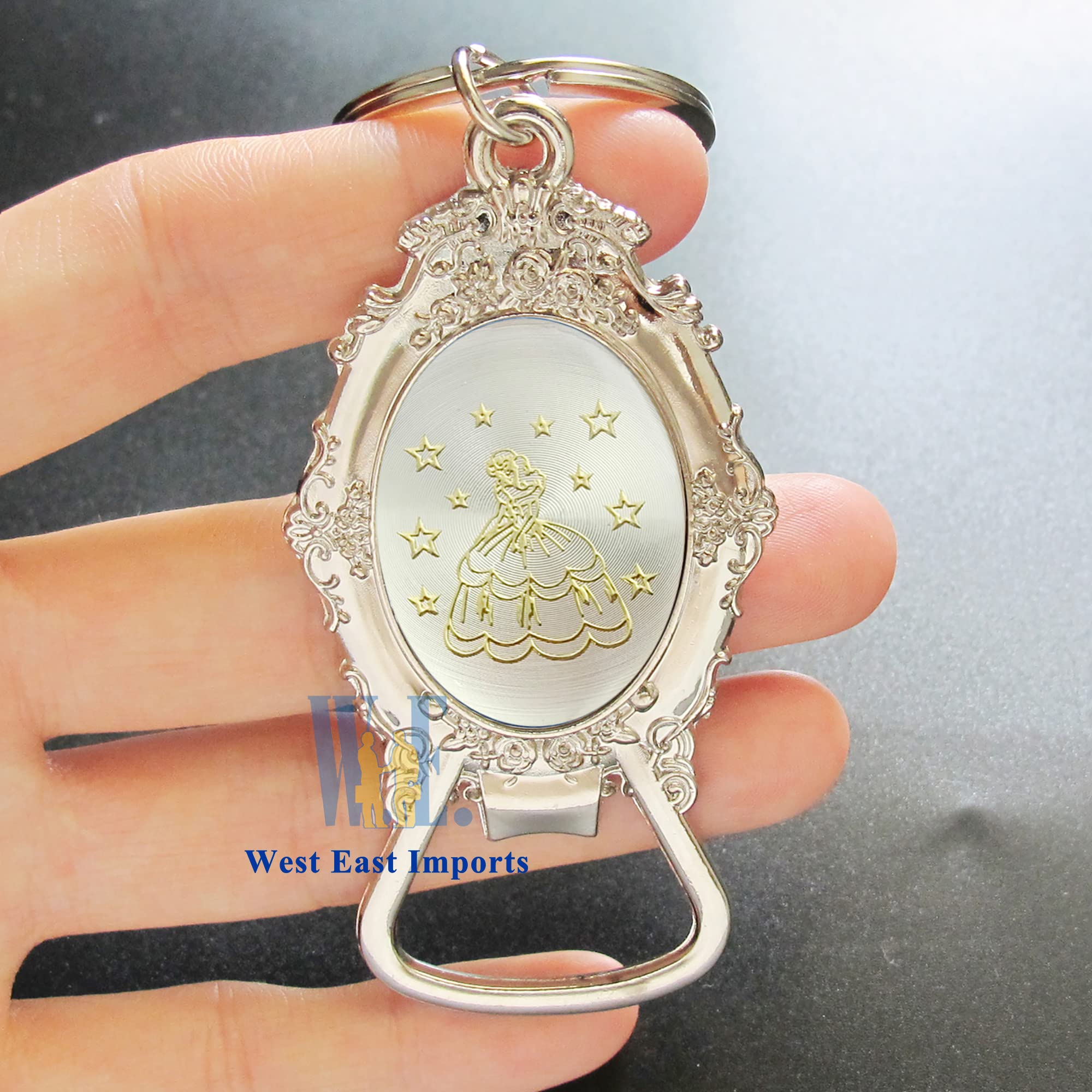 Personalized Quinceañera Bottle Opener Keychain Favor (12 PCS) - Engraved Metal Key Ring/ Sweet 15 Mis Quince 18 Birthday Sweet Sixteen Customized Gift