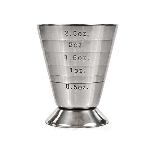 True Trio Multi-Unit Drink Measure, Shot Measuring Cup with Oz, Ml, and Tbsp Markings, Stainless Steel 2.5oz Set of 1