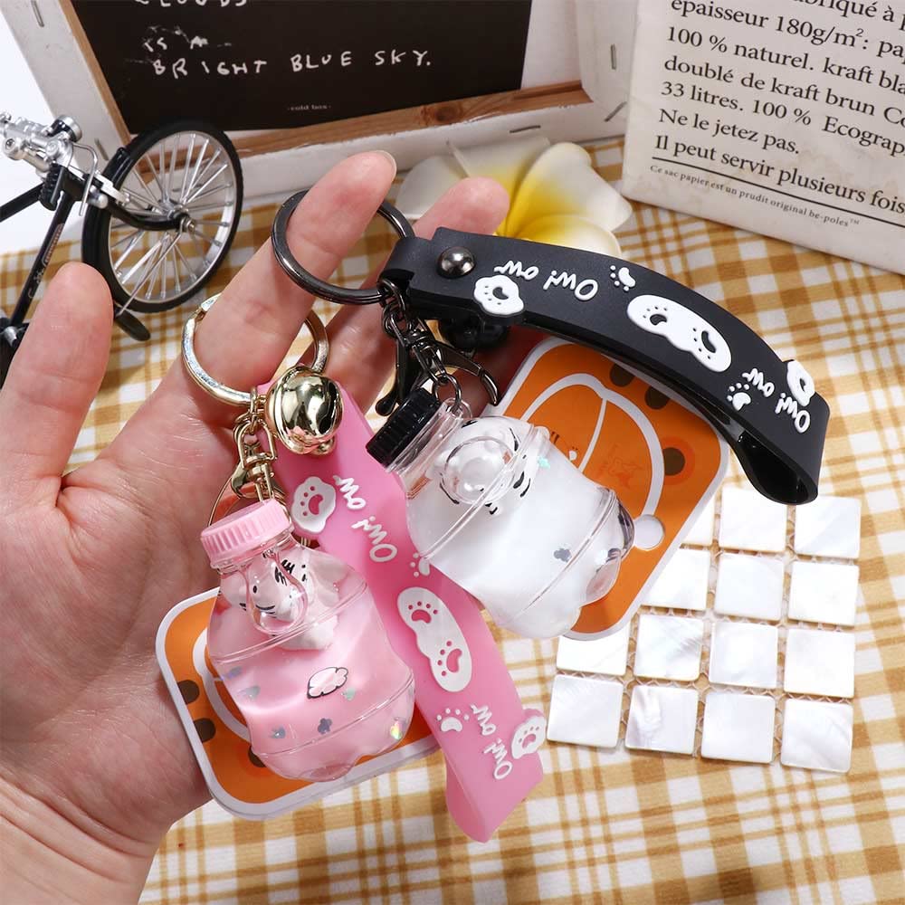 Keychain, Tiger Quicksand Keychain, Liquid Oil Soda Bottle Tiger Keyring, Fat Tiger Bag Pendant, Floating Peal Keyring(Soda Bottle,white)