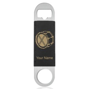 lasergram bottle opener, bass drum, personalized engraving included (faux leather, black & gold)