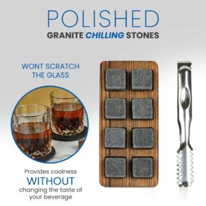 Whiskey Chilling Stones 2 Bourbon Glasses & Ice Tong - Premium Gift Box for Men Barware Supplies Set - Reusable Sipping Scotch Granite Rock Gifts for Boyfriend Husband Father