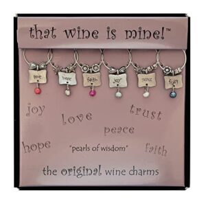 Wine Things 6-Piece Wine Glass Markers Wine Glass Charms Wine Glass Tags for Stem Glasses Wine Tasting Party, Wine Charm (Pearls of Wisdom)