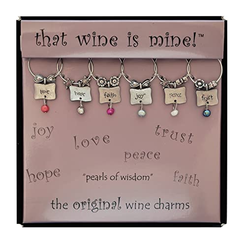 Wine Things 6-Piece Wine Glass Markers Wine Glass Charms Wine Glass Tags for Stem Glasses Wine Tasting Party, Wine Charm (Pearls of Wisdom)