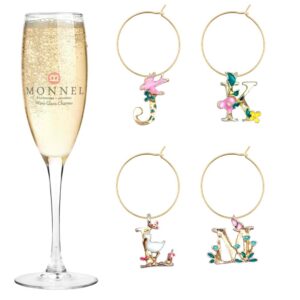 p463 tiny initial letter j k l m wine charms glass marker for party with velvet bag- set of 4