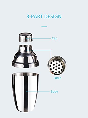 Cocktail Shaker 750 ml, Bar Shaker, Cocktail Tin, Large Boston Shaker, 304 Grade Stainless Steel Cocktail Shaker, Martini Shaker Set, Drink Shaker Built-in Strainer,