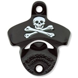 black powder coated skull & bones pirate wall bottle opener