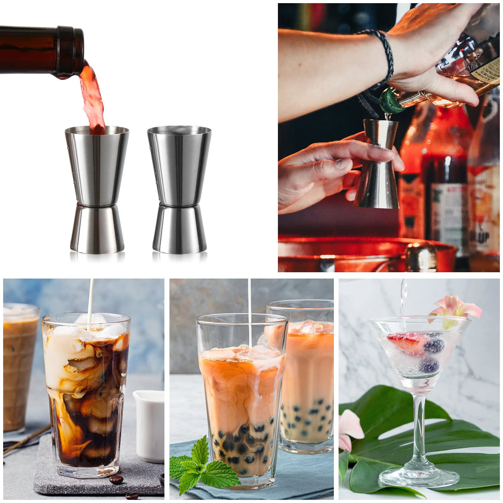 2PCS Stainless Drink Measuring Cup Steel, Cocktail Measuring Cup Jigger for Easy Measuring Bottle Pourer for Bar Party Wine Drink Cocktail Shakers