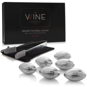 football whiskey stones, superbowl chillers, whiskey rocks, by the wine savant great for parties or for bar use tool, 6 stones rocks cubes for whiskey, bourbon vodka, scotch