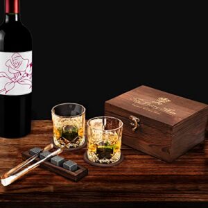 Bourbon Glasses and Stainless Steel Ice Stones Gift Set - Ideal for Whiskey, Scotch, and Cocktails. Perfect for Anniversaries, Retirement, or Gifting to Dad/Husband/Boyfriend.