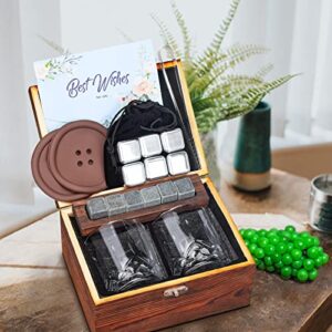 Bourbon Glasses and Stainless Steel Ice Stones Gift Set - Ideal for Whiskey, Scotch, and Cocktails. Perfect for Anniversaries, Retirement, or Gifting to Dad/Husband/Boyfriend.