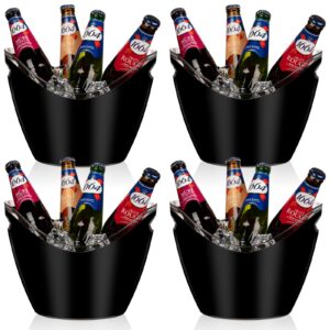 4 pcs ice bucket 3.5 l black plastic party bottle chiller ice beverage storage tub with handle large wine champagne bucket champagne ice bucket for wine champagne beer bottles, 10.6 x 7.9 x 7.9 inch