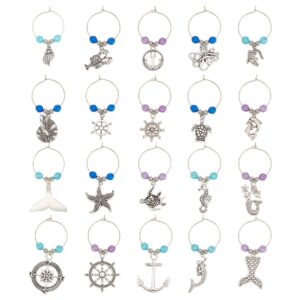 benecreat 20sets beach theme wine glass charm, nautical mermaid boat rudder starfish turtles conch alloy drink markers tags identification for stem glass wine tasting party