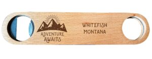 whitefish montana laser engraved wooden bottle opener adventure awaits design