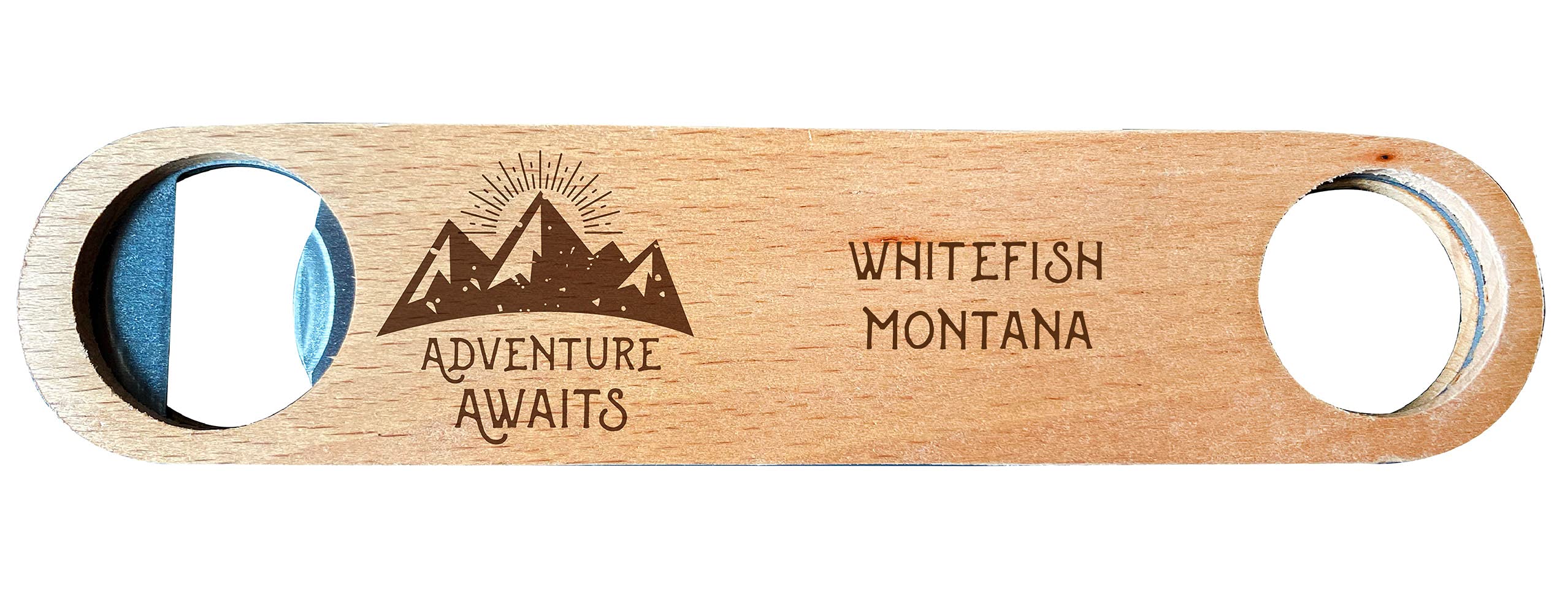 Whitefish Montana Laser Engraved Wooden Bottle Opener Adventure Awaits Design