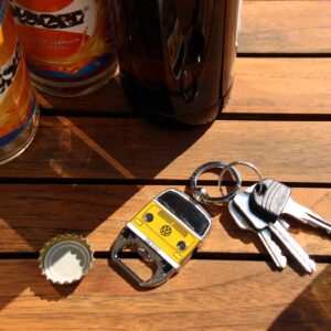 BRISA VW Collection - Volkswagen Keychain Ring Keychain Accessory Keyholder with Bottle Opener in Beetle, T1, T2 Bus Design (T2 Bus/Orange)