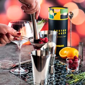 Boston Shaker Set Cocktail Kit, Full Bar Mixer Sets for Professional Bartender, Stainless Steel Drink Shakers Weighted Tin with Strainer Jigger Spoon Muddler Straws, Cocktails Lovers Gifts Women Men