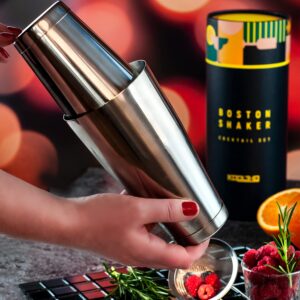 Boston Shaker Set Cocktail Kit, Full Bar Mixer Sets for Professional Bartender, Stainless Steel Drink Shakers Weighted Tin with Strainer Jigger Spoon Muddler Straws, Cocktails Lovers Gifts Women Men